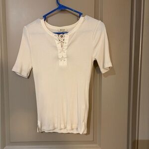 Madewell Ivory Lace-Up Ribbed Top